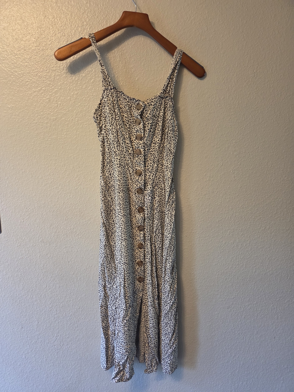 Japna Lepard Spotted Midi Dress with Button Front Stretch Back Slit Summer Femme